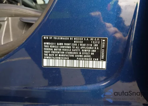 2013 Volkswagen Jetta 2.5L Se from USA, damaged, VIN 3VWDX7AJ3DM253049